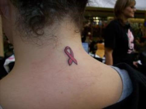 Cute Ribbon Tattoo On Neck