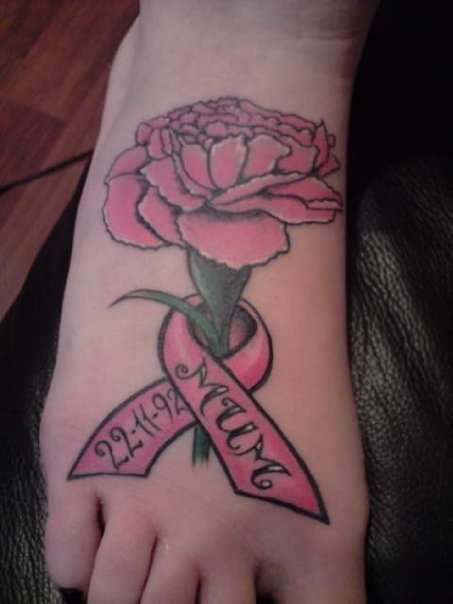 Ribbon Of Memory Tattoo On Foot