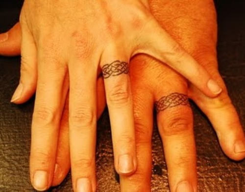 He And She Rings Tattoo On Fingers