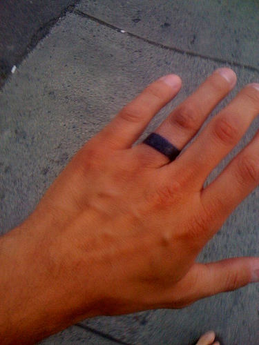 Dark Black Ring Tattoo On Finger