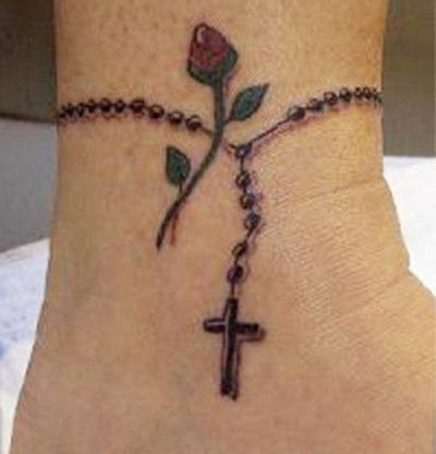 Rosary Anklet Tattoo On Ankle