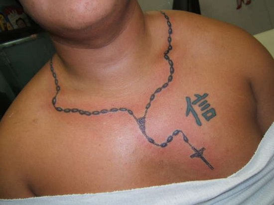 Rosary Tattoo Around Neck
