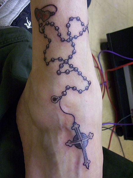 Remarkable Rosary Tattoo On Ankle