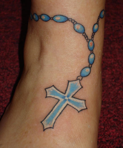 Blue Rosary Tattoo