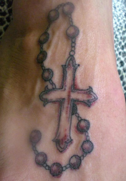 Cross and Rosary Tattoo Design