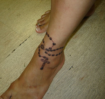 Christian Rosary Tattoo On Ankle