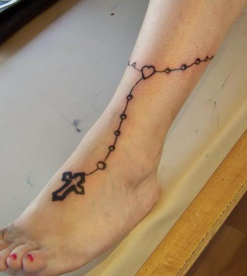 Simple Rosary Tattoo On Leg