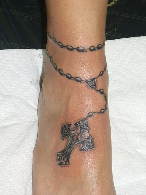 Rosary On Ankle Tattoo
