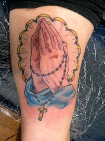 Praying Hands Tattoo On Shoulder