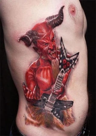 Red Satan Tattoo On Rib