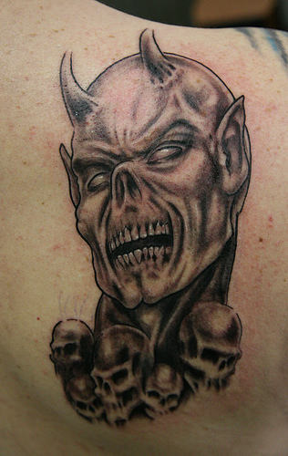 Scary Satan Tattoo On Back