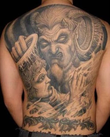 Huge Satan Tattoo On Back