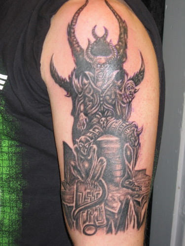 Wonderful Satan Tattoo On Shoulder