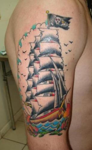 Lovable Ship Tattoo On Shoulder