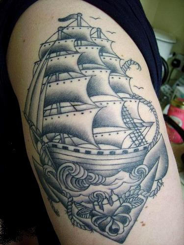 Beautiful Ship Tattoo on Arm