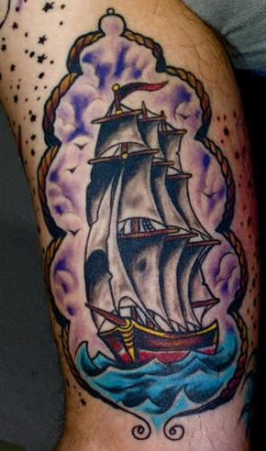 Colorful Ship Tattoo