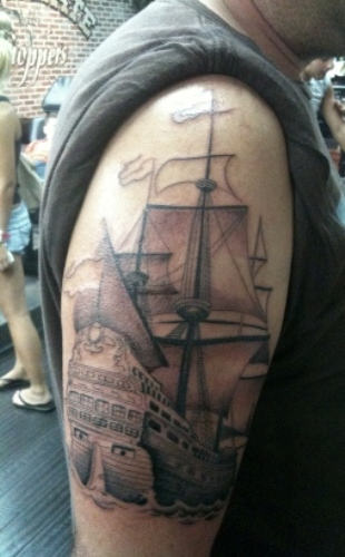 Classic Ship Tattoo on Arm