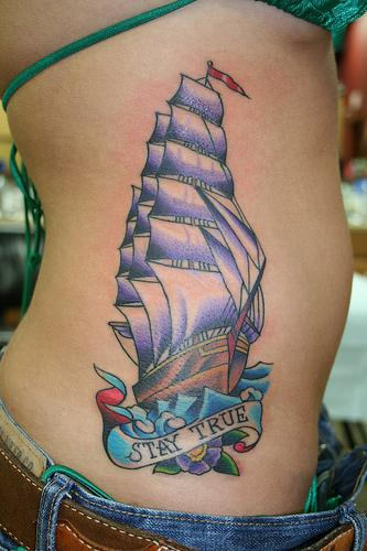 Stay True - Ship Tattoo on Ribs