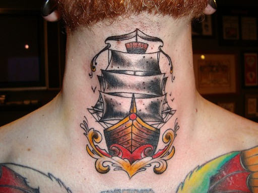 Ship Tattoo on Nape