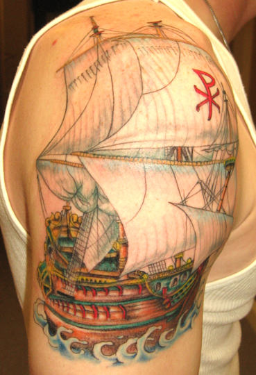 Ship Tattoo on Bicep