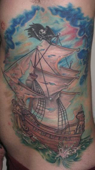 Ship Tattoo On Rib