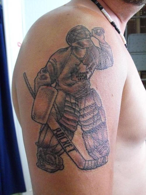 Hockey Player Tattoo On Shoulder