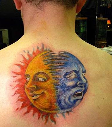 Creative Sun and Moon Tattoo on Back