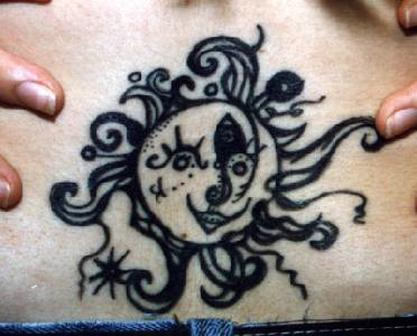 Black Sun Tattoo On Waist