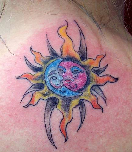 Colorful Taino Sun Tattoo