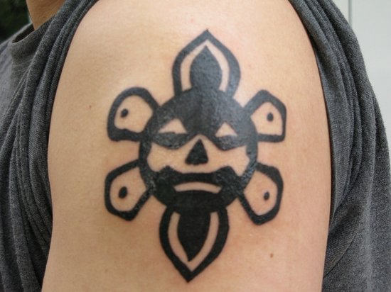 Black Taino Sun Tattoo On Shoulder