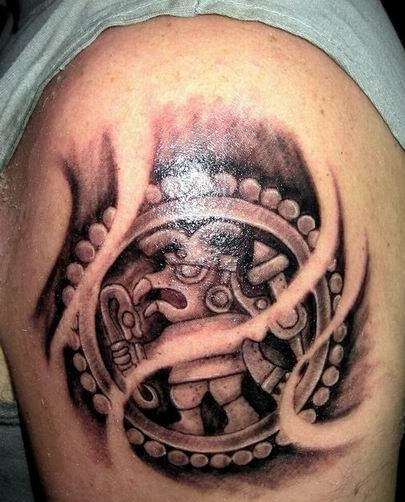 Shinning Taino Sun Tattoo On Shoulder