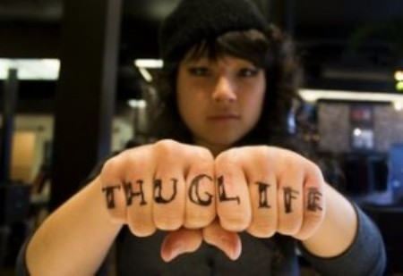 Thug Life Tattoo on Fingers