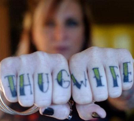 Thug Wife Tattoo On Fingers