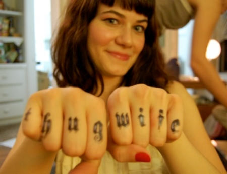 Thug Wife Tattoo On Fingers