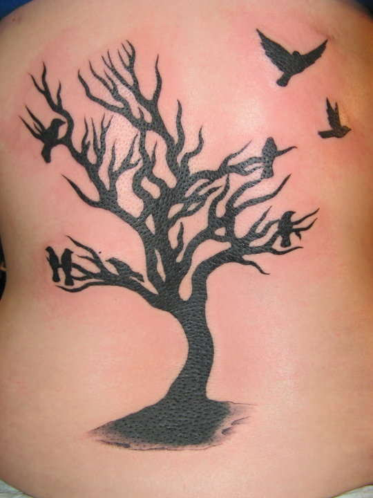 Tree and Bird Tattoo on Back
