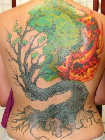 Burning Tree Tattoo On Back