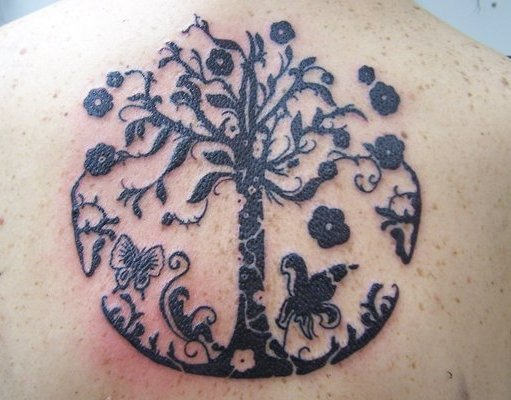 Dark Black Tree Tattoo On Back