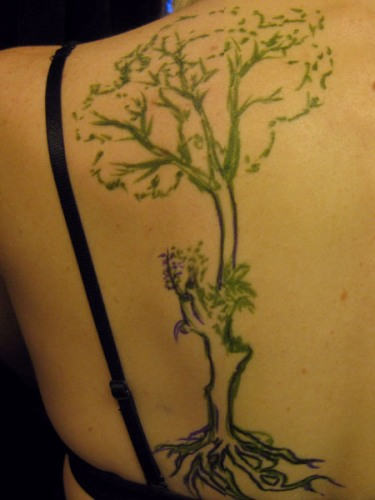 Light Shade Tree Tattoo On Back