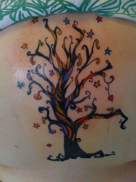 Colorful Stars Tree Tattoo