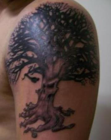 Black Tree Tattoo On Shoulder