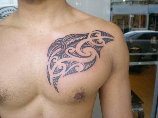 Maori Tribal Tattoo On Chest