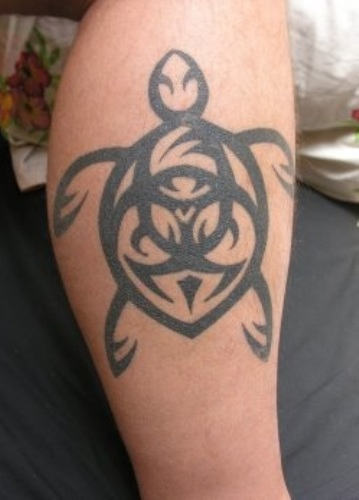 Maori Turtle Tattoo On Leg