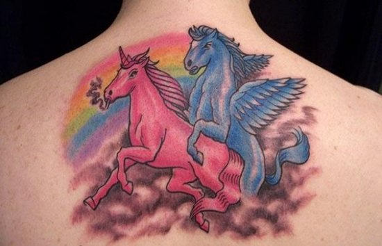 Unicorns Tattoo On Back