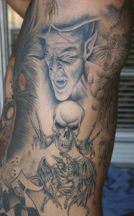 Evil Vampire Tattoo On Rib