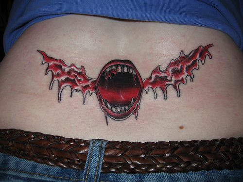 Vampire Mouth Tattoo On Waist