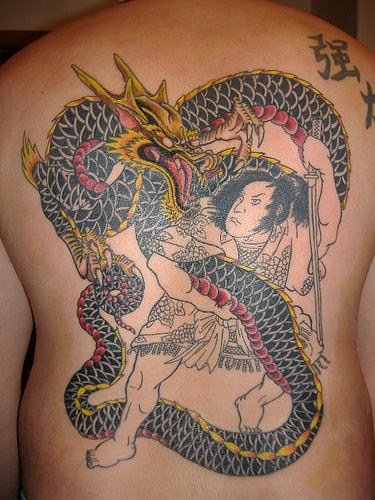 Fighting Samurai Tattoo On Back