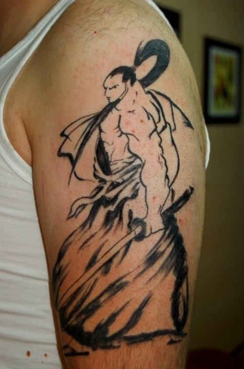 Big Samurai Tattoo On Shoulder