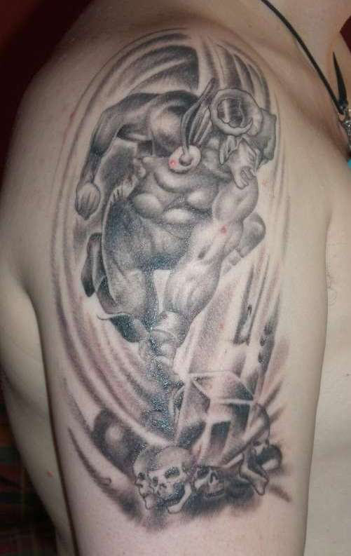 Angry Warrior Tattoo On Shoulder