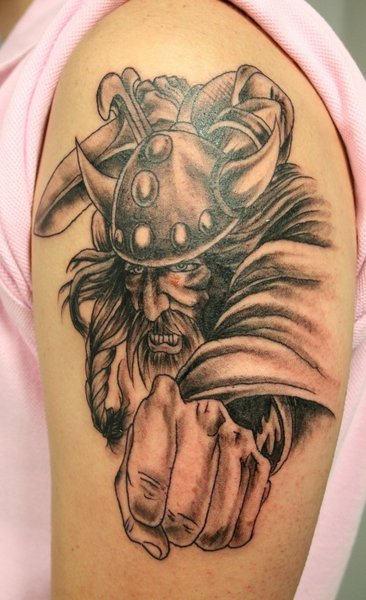 Attacking Warrior Tattoo On Shoulder