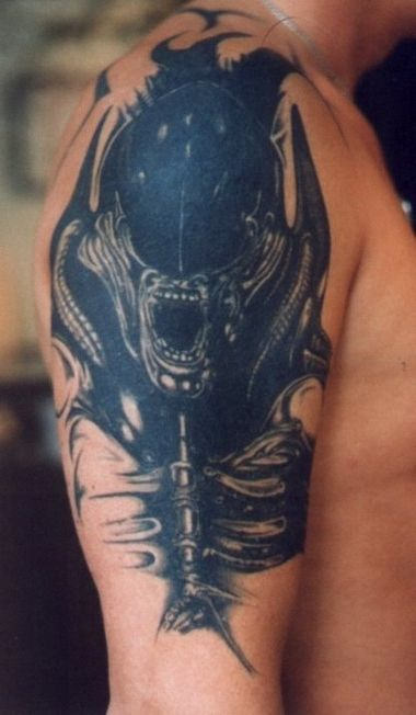 Black Viking Tattoo On Shoulder